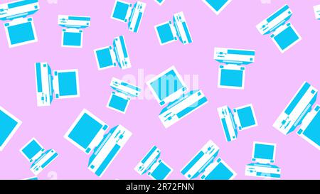 The texture pattern is seamless from old multi-colored retro hipster antique vintage desktop computers with square monitors from the 80's 90's. The ba Stock Vector