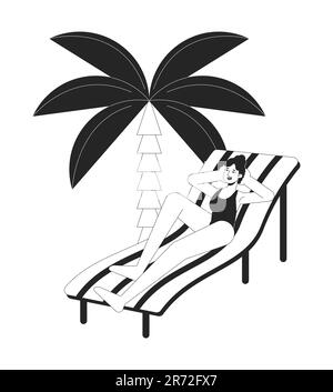 Sunbathing on beach bw vector spot illustration Stock Vector