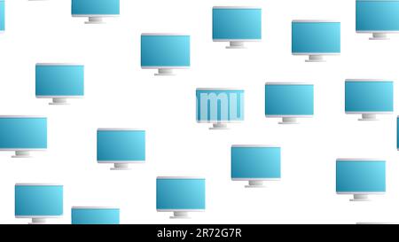 Endless seamless pattern of beautiful digital virtual virtual modern new flat IT LCD monitors on a white background. Vector illustration. Stock Vector