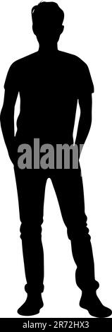 Young man silhouette with his hands in his pockets wearing casual clothes isolated on white background Stock Vector