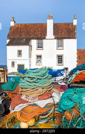 Gyles House and Fishing net, Pittenweem,  fishing village, Fife, Scotland, UK Stock Photo