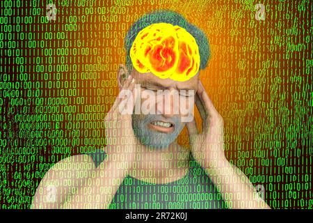 Headache due to brain overload, conceptual computer illustration. Stock Photo