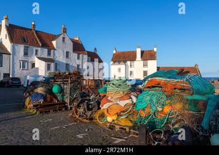 Gyles House and Fishing net, Pittenweem,  fishing village, Fife, Scotland, UK Stock Photo