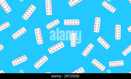 Seamless pattern texture of red and blue medical medicinal pharmaceptic pills capsules in packaging plates on a blue background. Vector illustration. Stock Vector