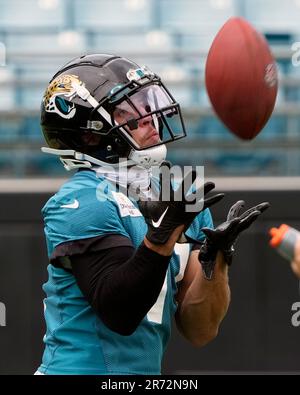 Jacksonville Jaguars wide receiver Parker Washington (11) is seen during  the first half of an NFL football game against the Dallas Cowboys,  Saturday, Aug. 12, 2023, in Arlington, Texas. Jacksonville won 28-23. (