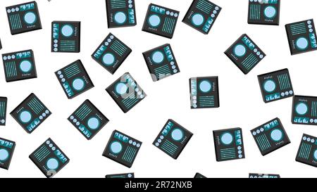 Seamless pattern endless with music audio dj consoles with vinyl old retro vintage hipster from 70s, 80s, 90s isolated on white background. Vector ill Stock Vector