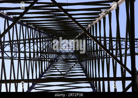 High Voltage Pylon From Frog Perspective Stock Photo - Alamy