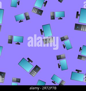 Computer monitor icon isolated seamless pattern on beige background. PC component sign. Vector. Stock Vector