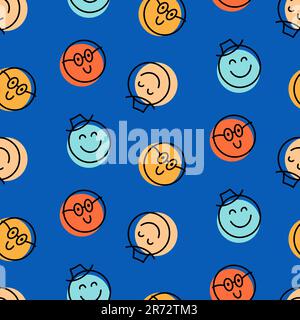 Fun Emoji Icons Seamless Pattern, Emoticon Faces Stock Vector