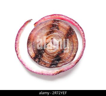 Tasty grilled onion slices on white background Stock Photo