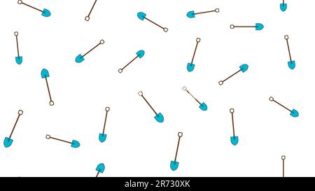 Seamless pattern of agro building icons with beautiful sharp bayonet shovels with wooden handles for digging the ground. Garden tools on a white backg Stock Vector