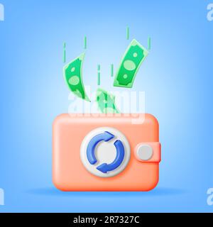 3D Round Arrow with Dollar Banknotes in Wallet Stock Vector