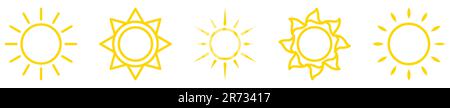 Set of sun line icons. Weather symbol. Vector illustration isolated on white background Stock Vector