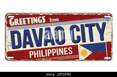 Greetings from Davao City vintage rusty metal sign on a white background, vector illustration Stock Vector