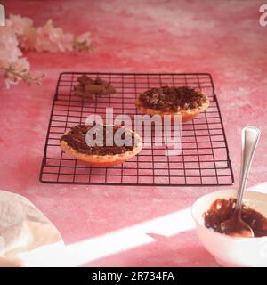 Pecan Chocolate Pie on a Cooling Rack Stock Photo