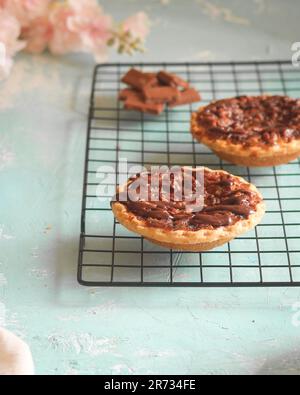 Pecan Chocolate Pie on a Cooling Rack Stock Photo