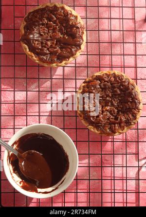 Pecan Chocolate Pie on a Cooling Rack Stock Photo