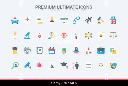 Documents for agreement and judgment, legal system badges and symbols ...