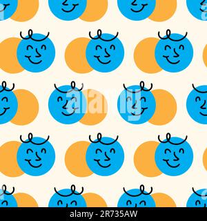 Fun Emoji Icons Seamless Pattern, Emoticon Faces Stock Vector