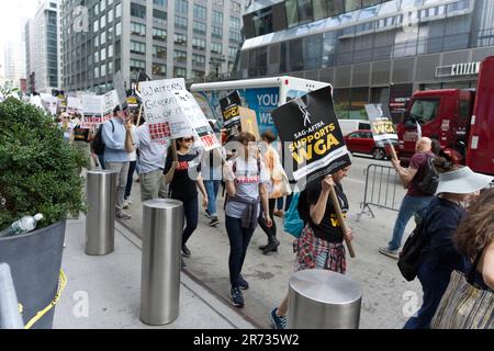 New York, USA. 12th June, 2023. Television and movie writers declared late Monday that they will launch a strike for the first time in 15 years, as Hollywood girded for a walkout with potentially widespread ramifications in a fight over fair pay in the streaming era. Credit: Nikolay Pokrovskiy/Alamy Live News Stock Photo