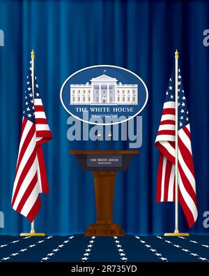 White House press podium with USA flags, vector illustration Stock Vector
