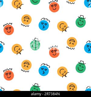 Fun Emoji Icons Seamless Pattern, Emoticon Faces Stock Vector