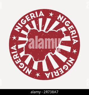 Nigeria stamp. Travel red rubber stamp with the map of country, vector illustration. Can be used as insignia, logotype, label, sticker or badge of the Stock Vector