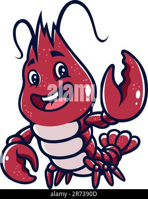 Cute Baby Lobster Smiling Cartoon Character Design Stock Vector