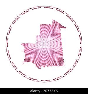 Mauritania round logo. Digital style shape of Mauritania in dotted circle with country name. Tech icon of the country with gradiented dots. Appealing Stock Vector