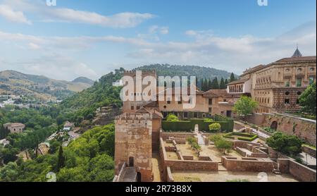 Exterior view of Nasrid Palaces of Alhambra - Granada, Andalusia, Spain Stock Photo