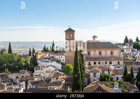 Aerial view Church of San Salvador - Granada, Andalusia, Spain Stock Photo