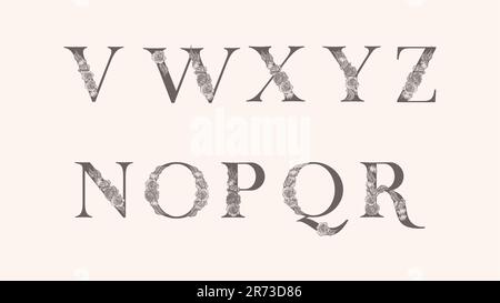 Collection of botanical, initial, letter female logos with rose organic plant elements. Delicate monograms for wedding, boutique Stock Vector