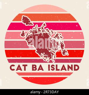 Cat Ba Island logo. Sign with the map and colored stripes, vector illustration. Stock Vector
