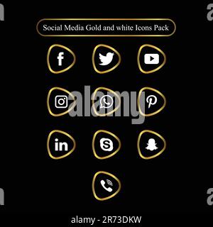 Social Media Gold and white Icons Pack Stock Vector