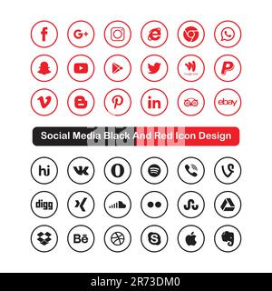 social media black and red icon design Stock Vector