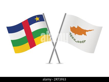 The Central African Republic and Cyprus crossed flags. Centrafrique and Cypriot flags on a white background. Vector icon set. Vector illustration. Stock Vector