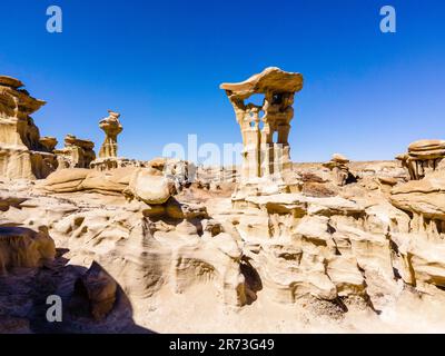 The Alien Throne. Otherworldly hoo doos in remote, rural New Mexico, USA. Stock Photo