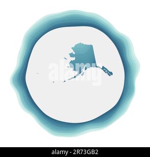 Alaska logo. Badge of the us state. Layered circular sign around Alaska border shape. Artistic vector illustration. Stock Vector