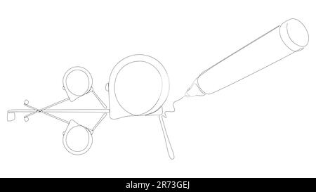 One continuous line of Ruler tape drawn by with felt tip pen. Thin Line Illustration vector concept of Measuring Instrument. Contour Drawing Creative Stock Vector