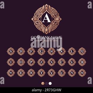 Collection of luxury logos, wedding, hotel design, resort, restaurant, fashion corporate identity. Alphabet monogram in a frame. Divided letters with Stock Vector