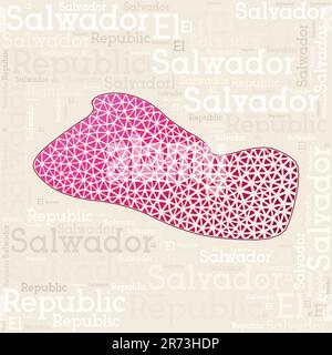 El Salvador map design. Country names in different languages and map shape with geometric low poly triangles. Stock Vector