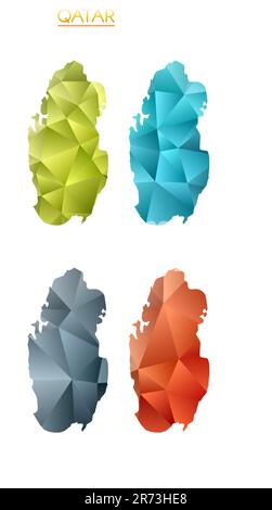 Set of vector polygonal maps of Asia. Bright gradient map of continent ...