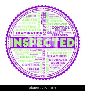 INSPECTED word image. Inspected concept with word clouds and round text. Nice colors and grunge texture. Superb vector illustration. Stock Vector