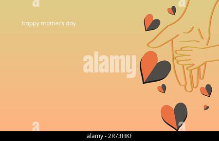 Simple hand elements and shape of confetti heart flying background. Vector symbols of love for Happy Women's, Mother's, birthday greeting card design. Stock Vector