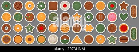 Big set homemade cookie different taste in pastry biscuit, large kit cookie consist of collectible natural tasty food biscuit it pastry accessory, fre Stock Vector