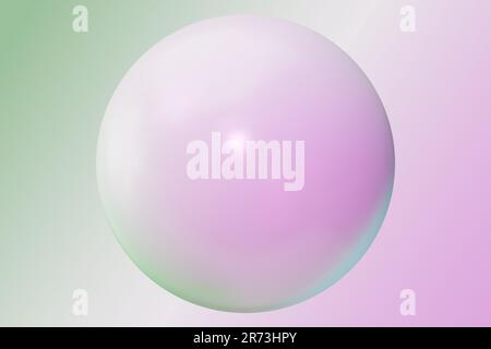 3d plastic abstract light mint, pink banner. Blurred saturated gradient background with pearl. 3d glossy ball with place for your text. Glass bubble o Stock Vector