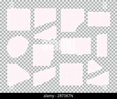Set of empty torn, ripped white lined, sketchbook, notebook dot paper pieces vector illustrations. Stock Vector