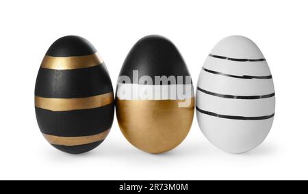 Three decorated Easter eggs isolated on white Stock Photo