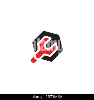 hexagonal wrench colorful geometric logo vector Stock Vector