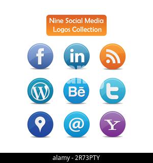 Nine Social media logos collection Stock Vector